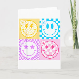 Retro Happy Face T-shirt Geruite Patroon Smile Fac Kaart