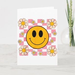 Retro Happy Face T-shirt Geruite Patroon Smile Fac Kaart