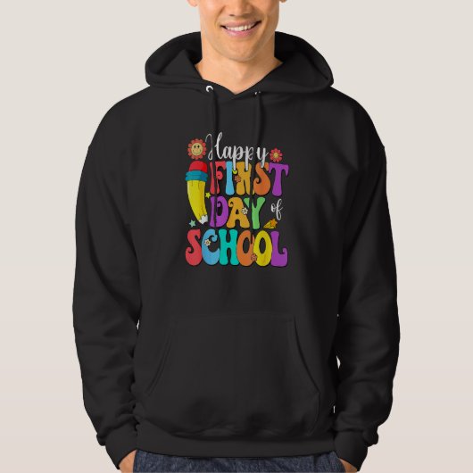 Retro Happy First Day Of School Teacher Back To Sc Hoodie (Voorkant)