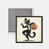 Retro Happy Halloween Dancing Black Cat Magnet Magneet (Voorkant / Achterkant)