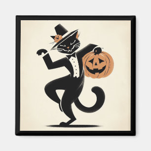 Retro Happy Halloween Dancing Black Cat Magnet Magneet