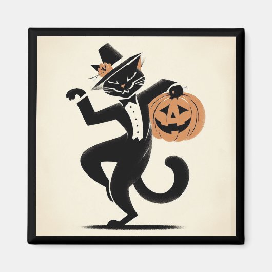 Retro Happy Halloween Dancing Black Cat Magnet Magneet (Voorkant)