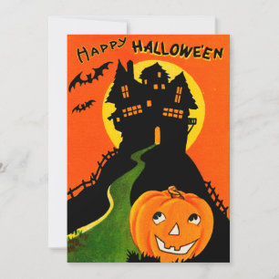Retro Happy Halloween Haunted House Kaart