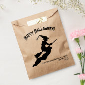 Retro Happy Halloween Witch op een bezem silhouet Bedankzakje (Gezegeld)