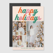 Retro Happy Holidays 3 Photo Collage Magnet Card (Voorkant / Achterkant)