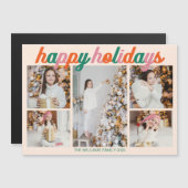 Retro Happy Holidays 5 Photo Collage Magnet Card (Devant / Derrière)