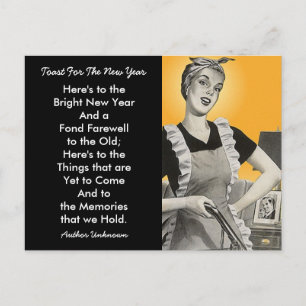 Retro Happy Homemaker Toasts nieuwe jaars Groene P Feestdagenkaart