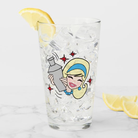 Retro Happy Hour Girl Glass Cup Glas (Voorkant ijs)