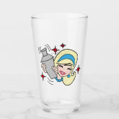 Retro Happy Hour Girl Glass Cup Glas (Voorkant)