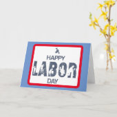 Retro Happy Labor Day in Retro Blue Kaart (Gele Bloem)