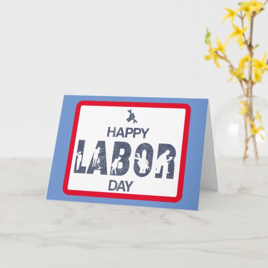 Retro Happy Labor Day in Retro Blue Kaart (Gele Bloem)