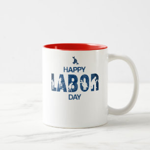 Retro Happy Labor Day in Retro Blue Tweekleurige Koffiemok