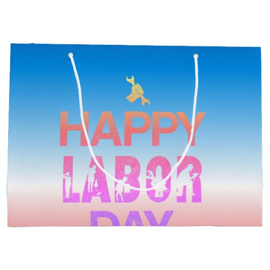 Retro Happy Labor Day in Retro rood Groot Cadeauzakje (Achterkant)