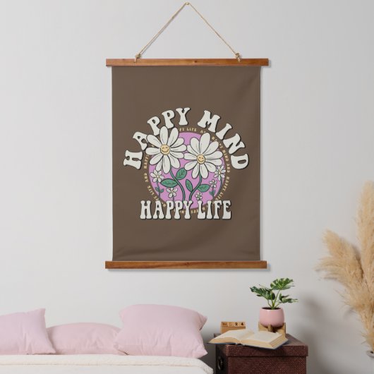 Retro Happy Mind Happy Life Hangend Wandkleed (Slaapkamer)