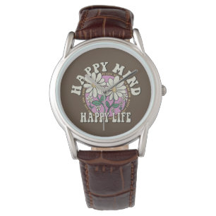 Retro Happy Mind Happy Life Horloge