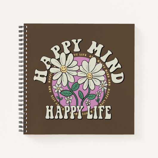 Retro Happy Mind Happy Life Notitieboek (Voorkant)