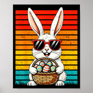 Retro Happy Pasen Konijn Sungles Mandje Eieren Jon Poster
