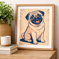 Retro Happy Pug Hond Comic Stijl Kunst
