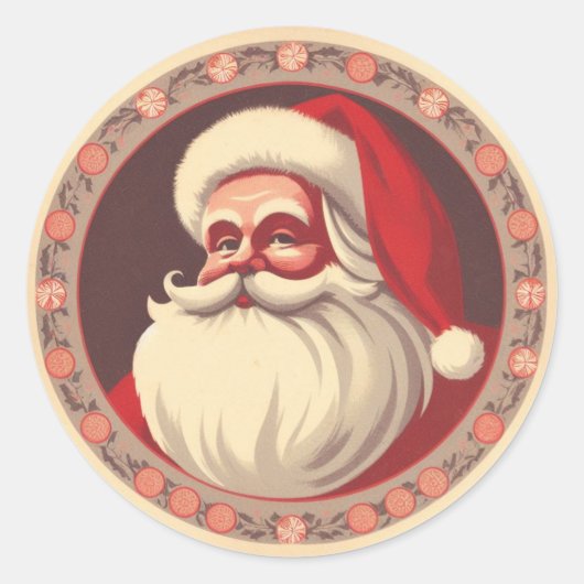 Retro Happy Santa  Ronde Sticker (Voorkant)