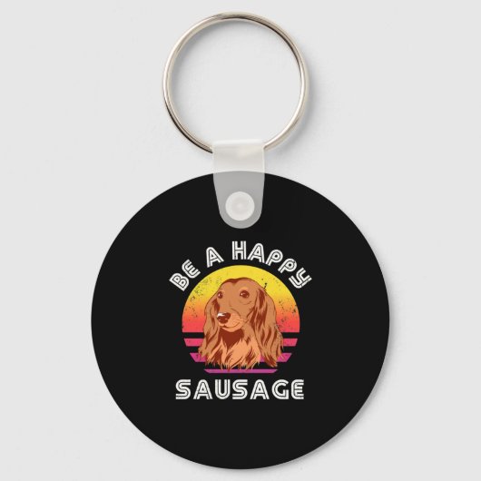 Retro Happy Sausage Dog Sleutelhanger (Voorkant)