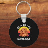 Retro Happy Sausage Dog Sleutelhanger (Voorkant)