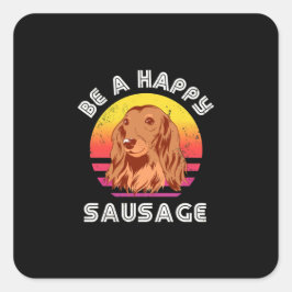 Retro Happy Sausage Dog Vierkante Sticker