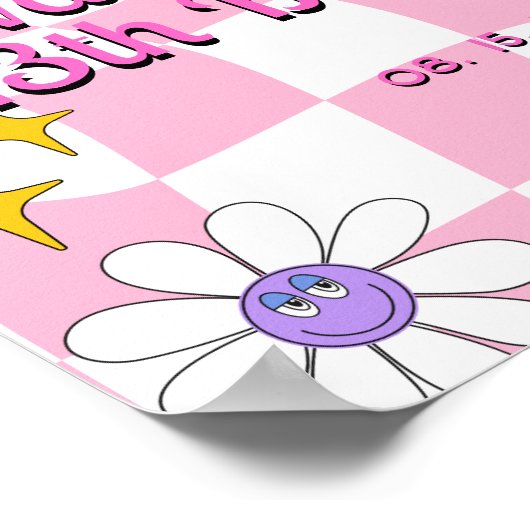 Retro Happy Smile Face Roze Geruit Welkom Poster (Hoek)