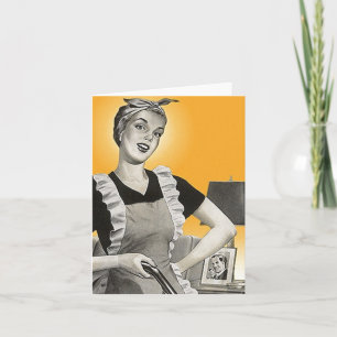 Retro Happy Suburban Homemaker Home Blank Kaarten
