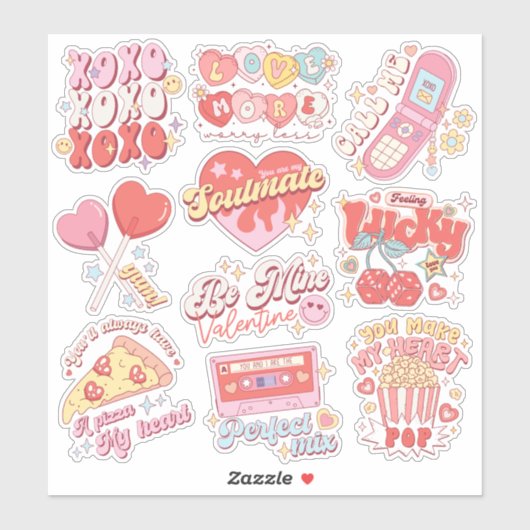Retro Happy Valentijnsdag Vinyl Sticker Pack (Vel)