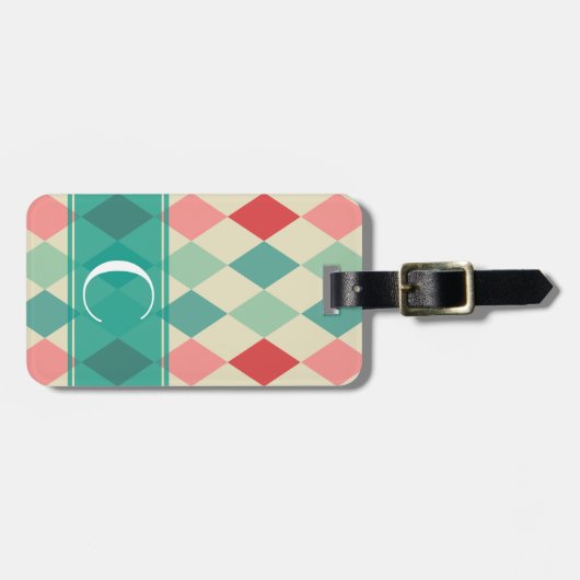 Retro harlekijnmeetkundig monogram bagagelabel (Voorkant horizontaal)