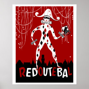 Retro harlequin clown muziekcover poster