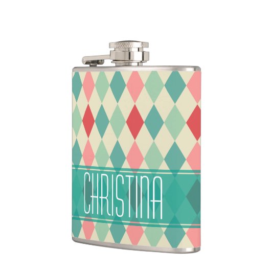 Retro Harlequin Geometric Pattern Gepersonaliseerd Heupfles (Links)