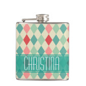 Retro Harlequin Geometric Pattern Gepersonaliseerd Heupfles (Voorkant)