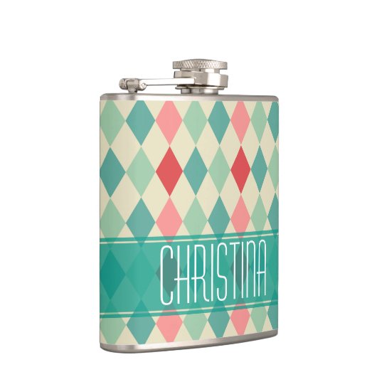 Retro Harlequin Geometric Pattern Gepersonaliseerd Heupfles (Rechts)