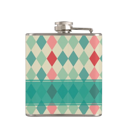 Retro Harlequin Geometric Pattern Gepersonaliseerd Heupfles (Achterkant)