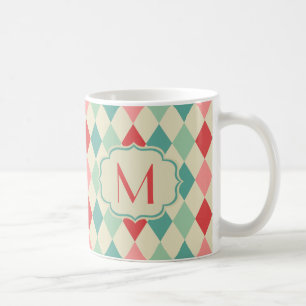 Retro Harlequin Geometric Pattern Monogram Koffiemok