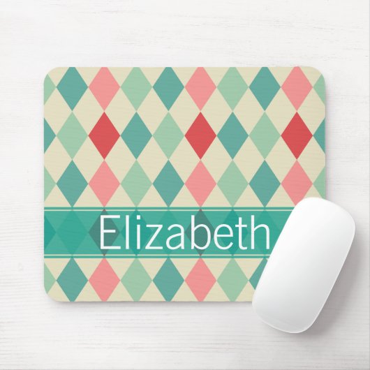 Retro Harlequin Geometric Pattern Monogram Muismat (Met muis)
