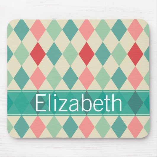 Retro Harlequin Geometric Pattern Monogram Muismat (Voorkant)