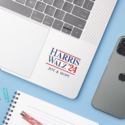 Retro Harris Walz '24 - vreugde en hoop Sticker (Laptop met iPhone)