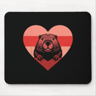 Retro Hart Beaver Retro Valentijnsdag Dames Heren Muismat