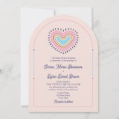 Retro Hart Boog Huwelijksuitnodiging met QR Kaart (Voorkant)