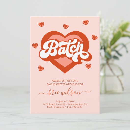 Retro Hart Bruid Bachelorette Party Uitnodiging (Staand voorkant)