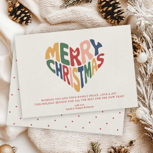 Retro Hart Prettig Kerstmis Speels Feestdagenkaart