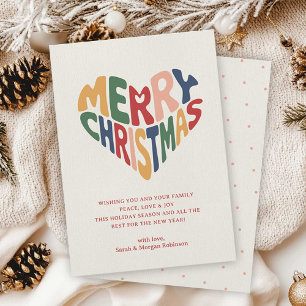 Retro Hart Prettig Kerstmis Speels Feestdagenkaart