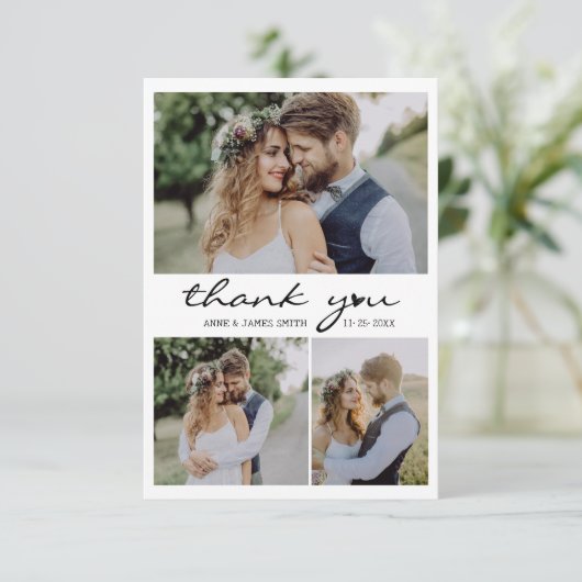 Retro Hart Script 4 Foto Collage Bruiloft Bedankkaart (Staand voorkant)
