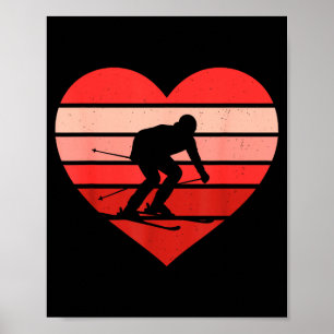Retro hart skiën ski vintage valentijnsdag dames poster