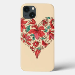 Retro hart van bloemen liefdessymbool iPhone 13 hoesje