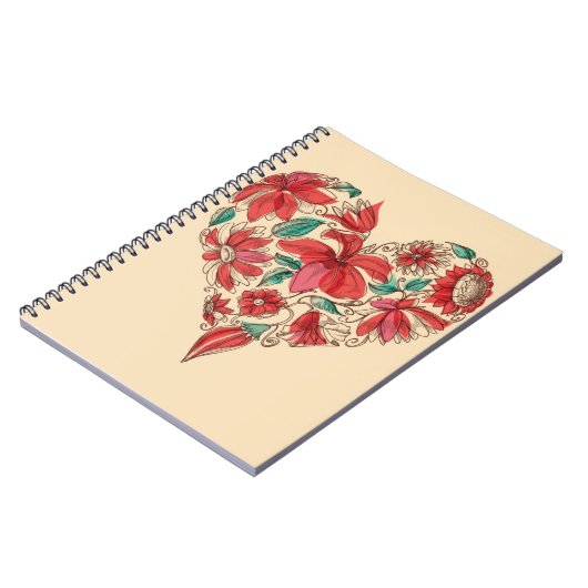 Retro hart van bloemen liefdessymbool notitieboek (Linkerzijde)