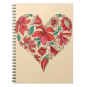 Retro hart van bloemen liefdessymbool notitieboek
