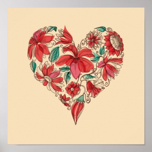 Retro hart van bloemen liefdessymbool poster (Voorkant)
